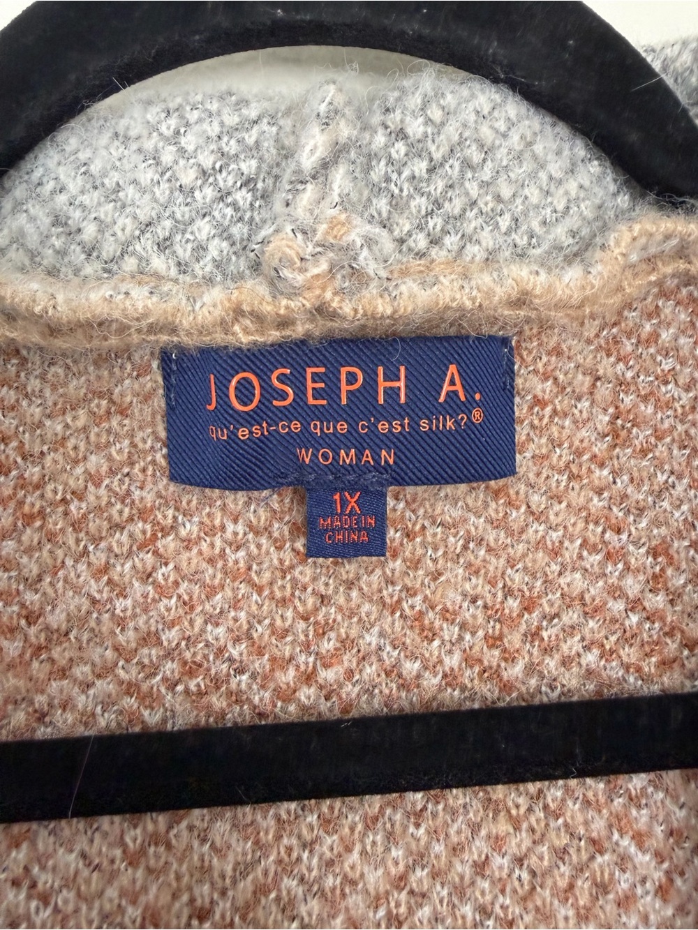 Joseph A Hooded Plaid Open-Front Cardigan Coatigan Grey Beige 1X - Picture 7 of 14